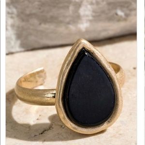 Tear Drop Semi Precious Stone Ring- Black